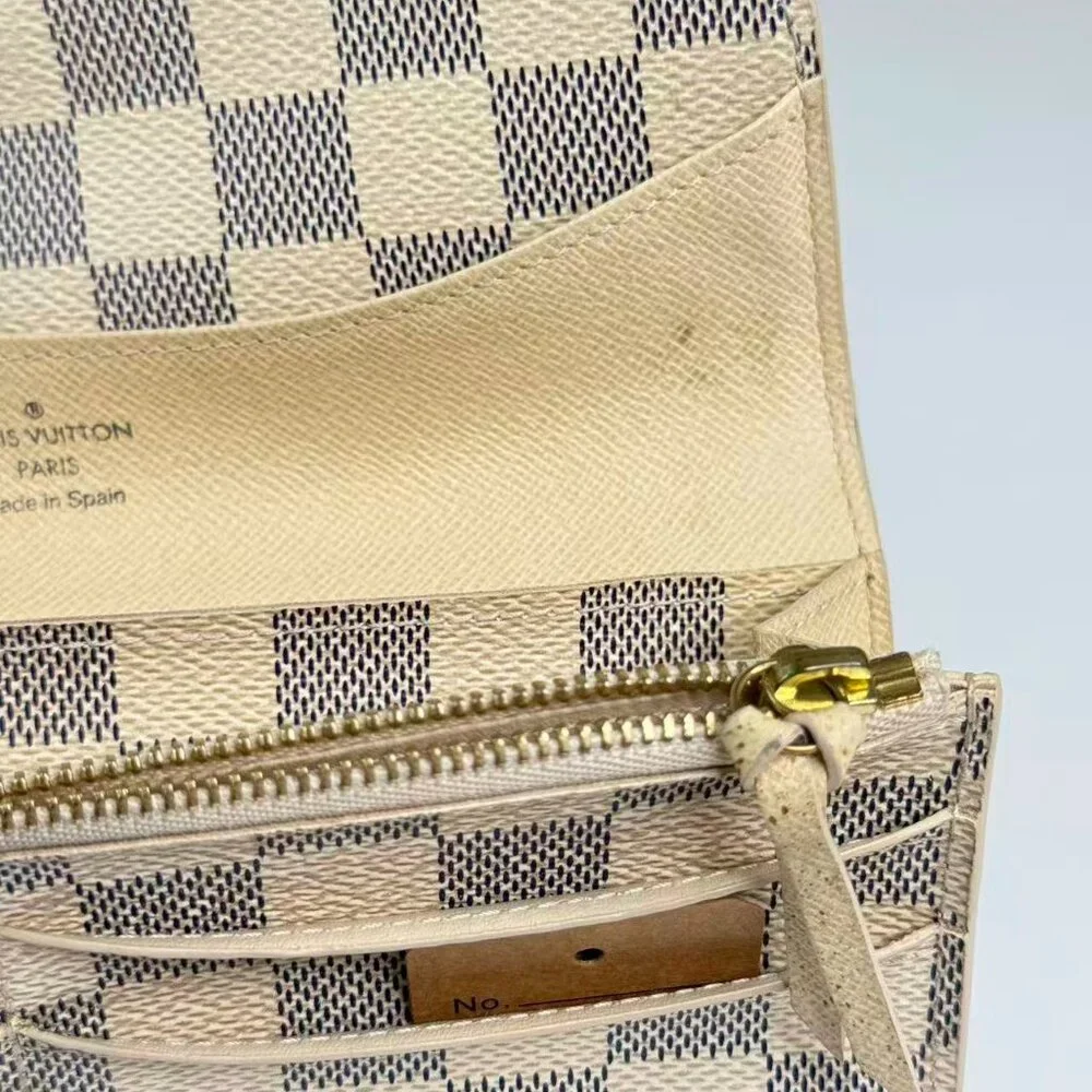 Louis Vuitton Damier Azur Wallet Classic Checkered Design with Gold Tone Clasp